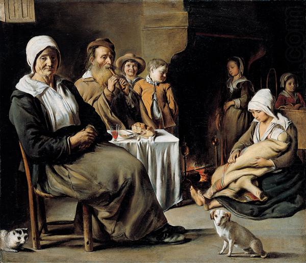 Louis Le Nain Peasant Interior with an Old Flute Player